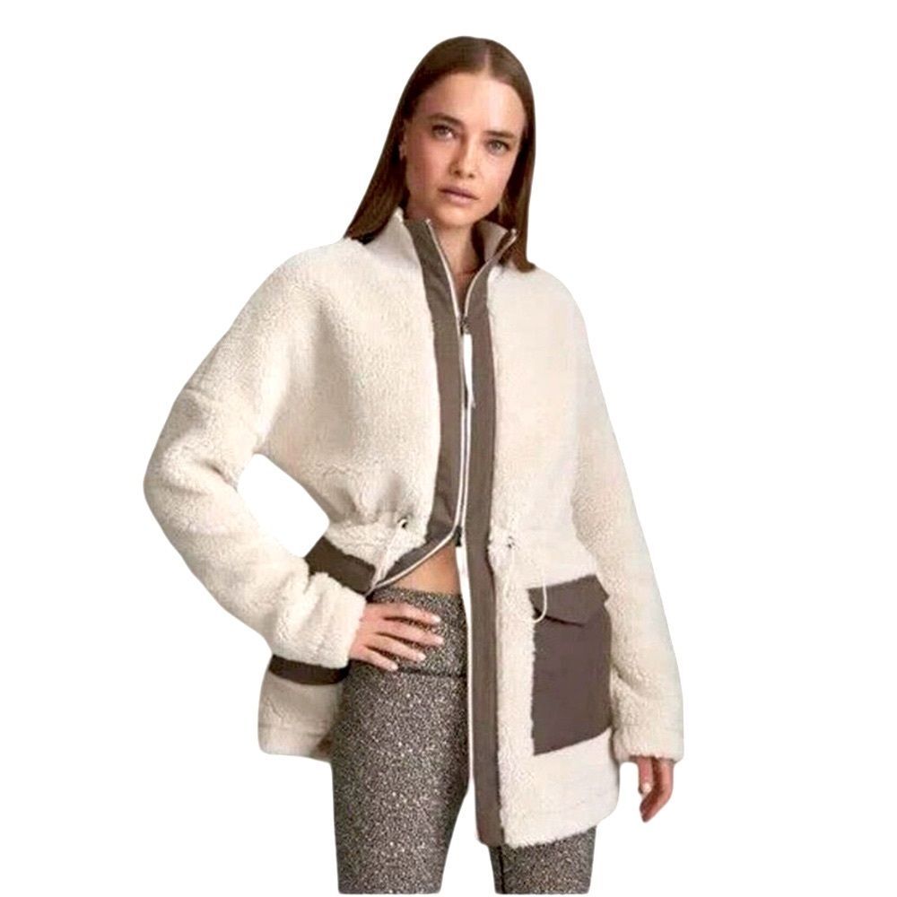 NWT Sherpa Drawstring Jacket with Woven Pockets and Placket. Ivory. Large - Picture 4 of 6